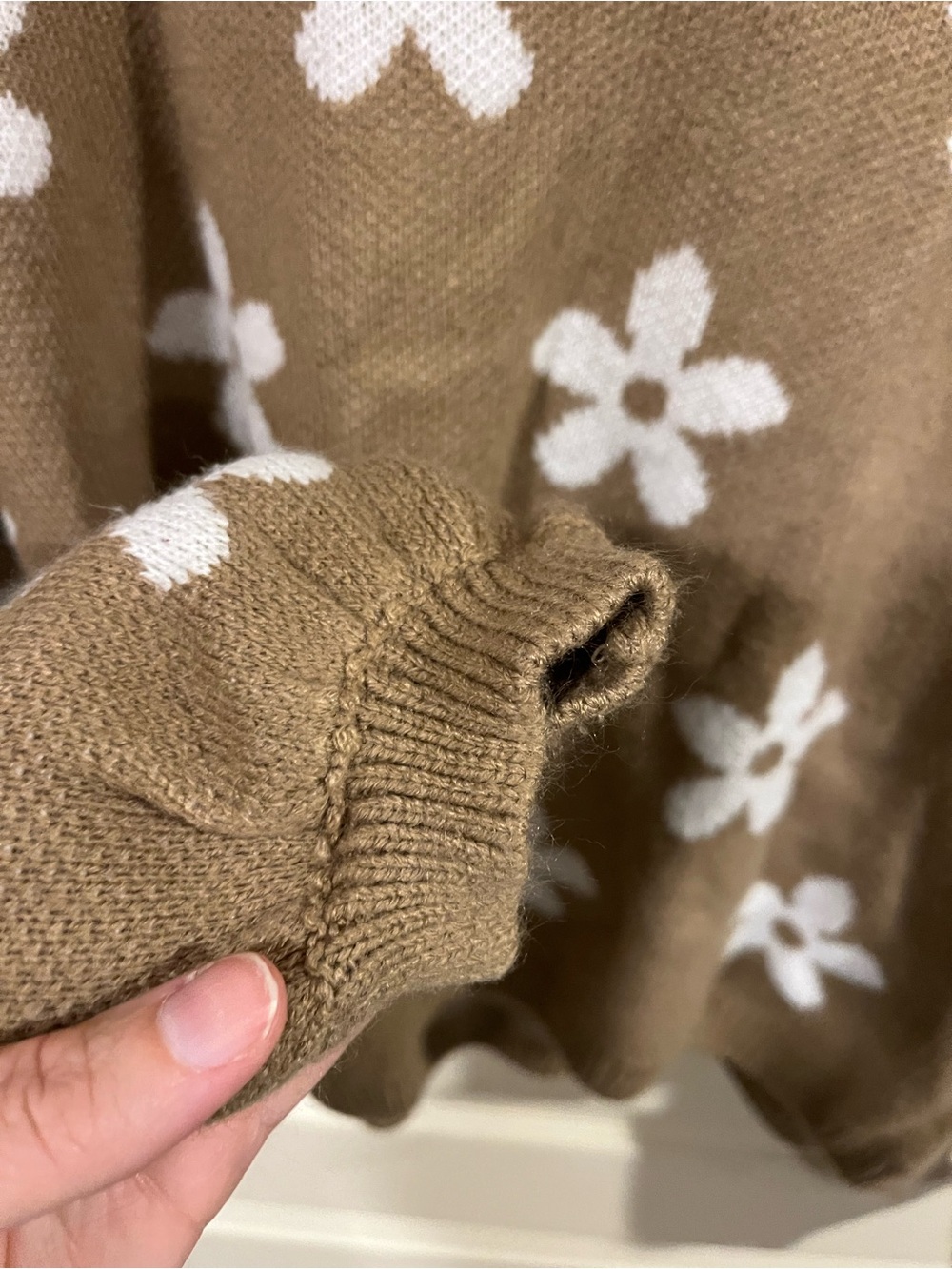 Altar'd State Floral V-Neck Sweater in Brown with White Flower Pattern - Picture 4 of 7